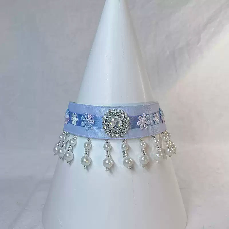 Pearl Cascade Satin Cat Collar - Blingyfur 