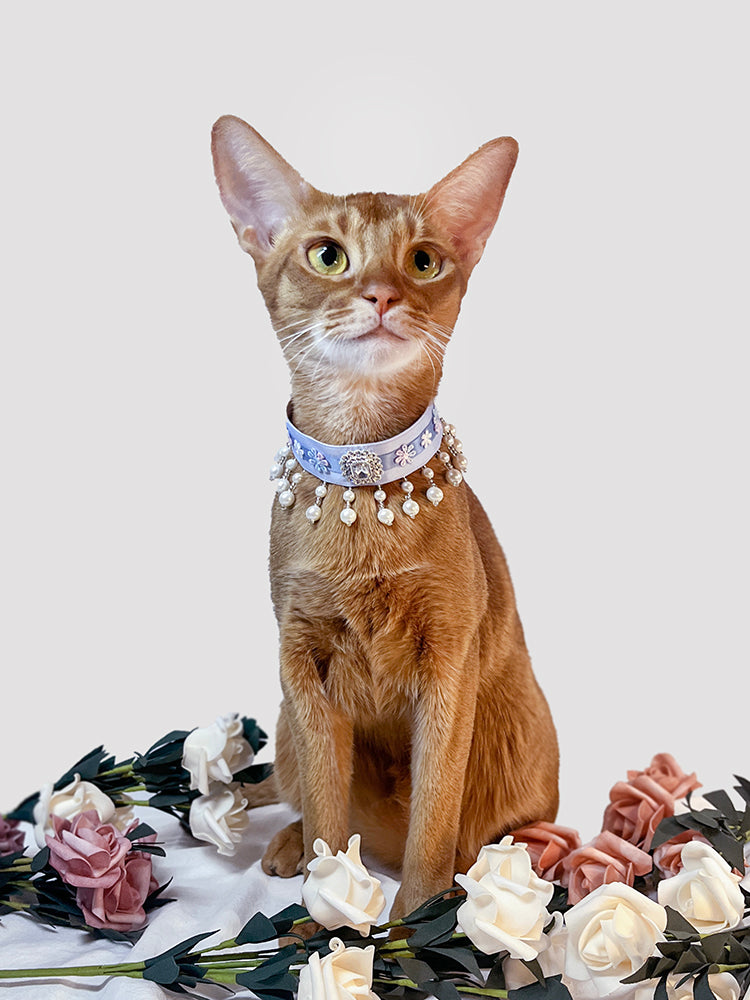 Pearl Cascade Satin Cat Collar - Blingyfur 