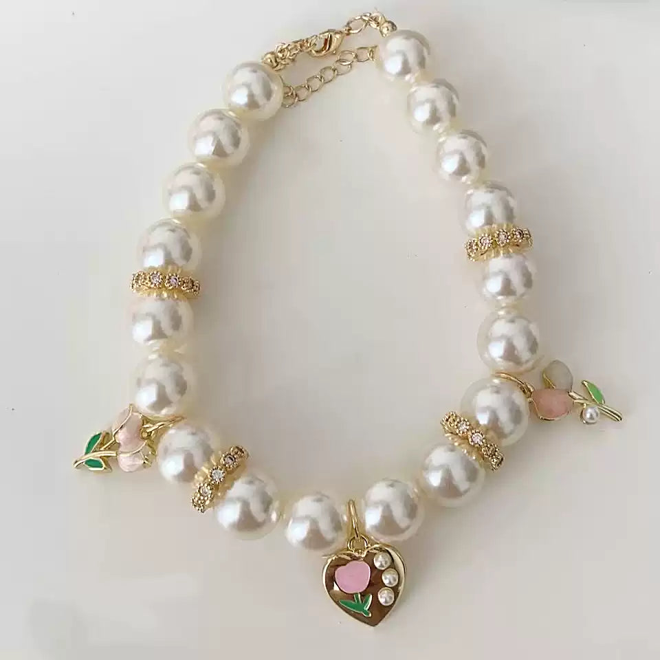 Sweet Pearl Tulip Heart Pet Necklace - Blingyfur 