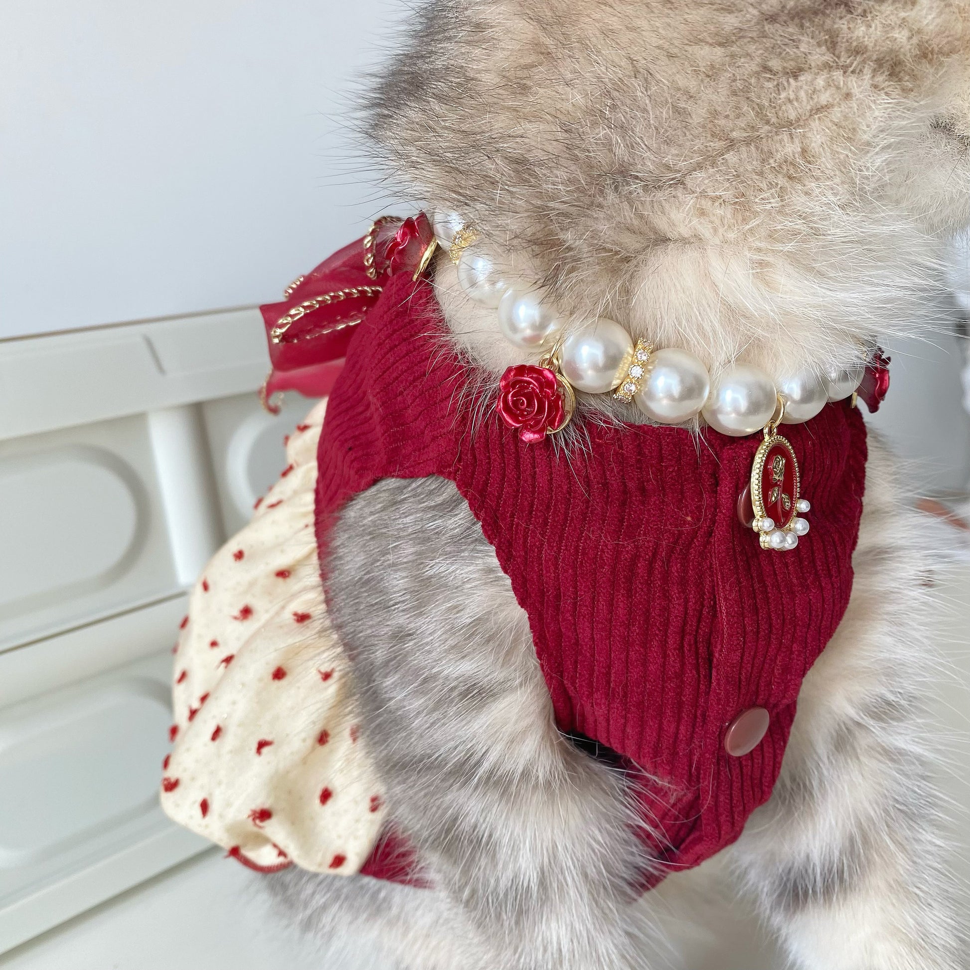 Red Rose Pearl Pet Collar - Blingyfur 