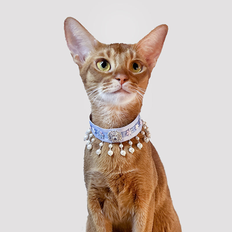 Pearl Cascade Satin Cat Collar - Blingyfur 