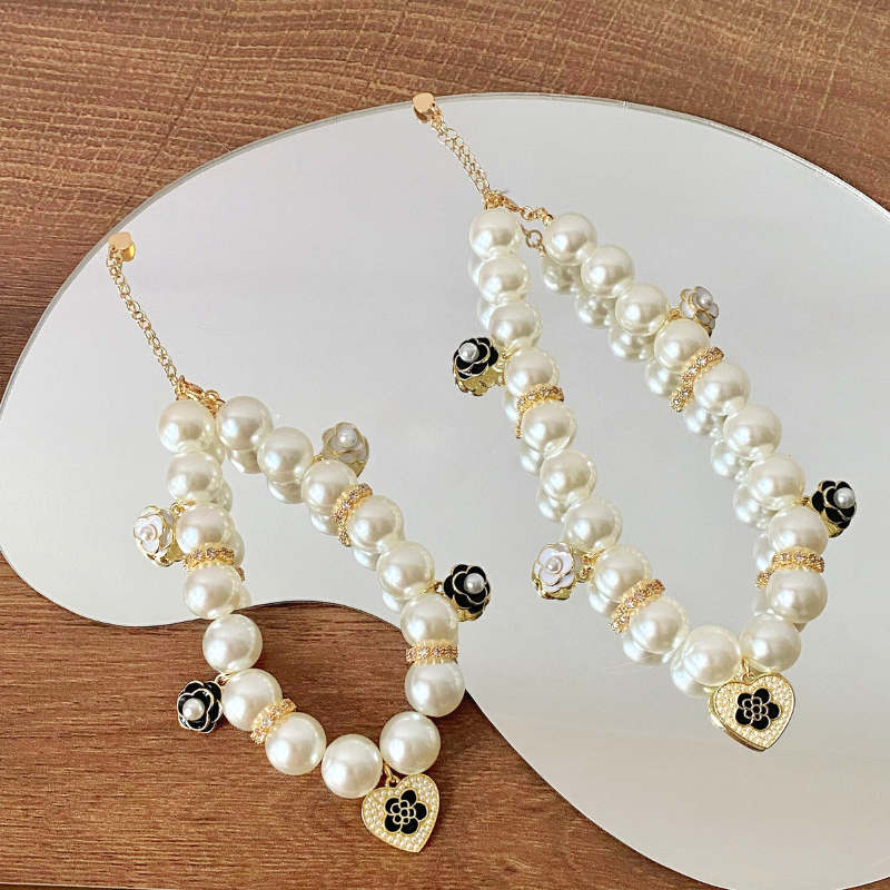 Classic Pearl Black Camellia Pet Necklace - Blingyfur 