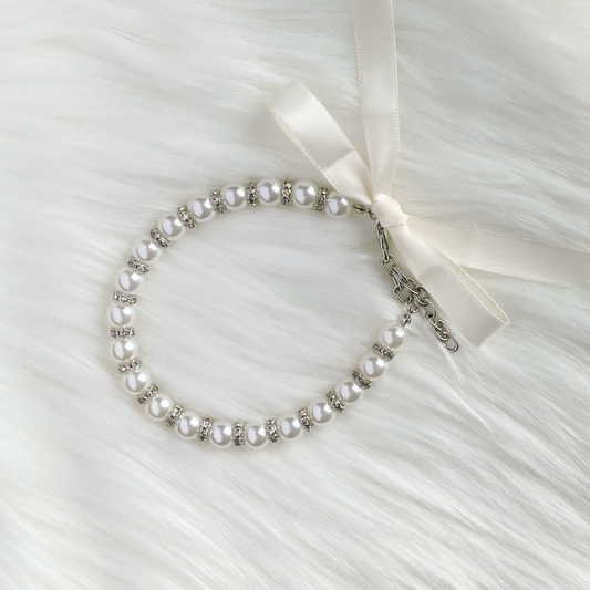 Pearl Cat Choker Necklace With Ribbon And Bow - Blingyfur 