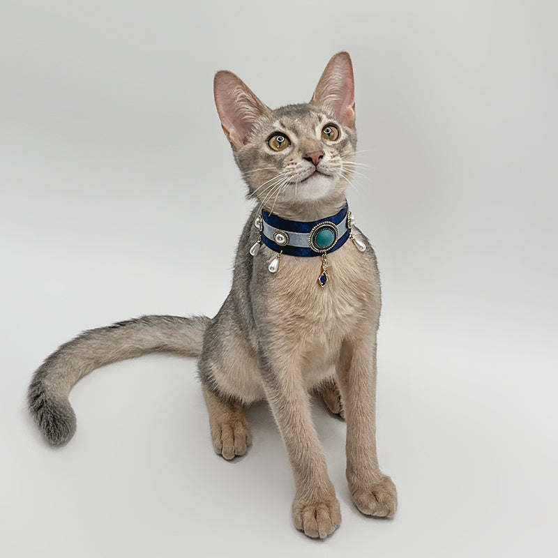 Ocean Jewel Velvet Cat Collar - Blingyfur 